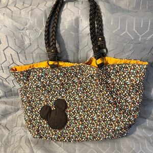 Cute Disney Parks Mickey Fabric Tote Bag with Flower Pattern
